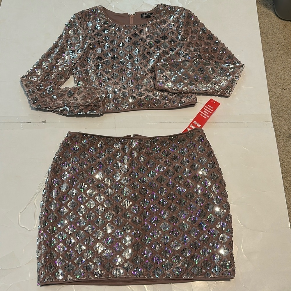 Crystal Doll Homecoming Wedding Cropped Jacket & Skirt Velvet & Sequin Muted Nwt